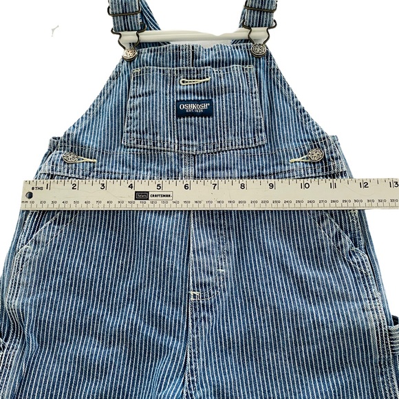 OSH KOSH Baby 24M Blue & White Pin Striped Denim Overalls Bibs With Diaper Snaps - Picture 14 of 15